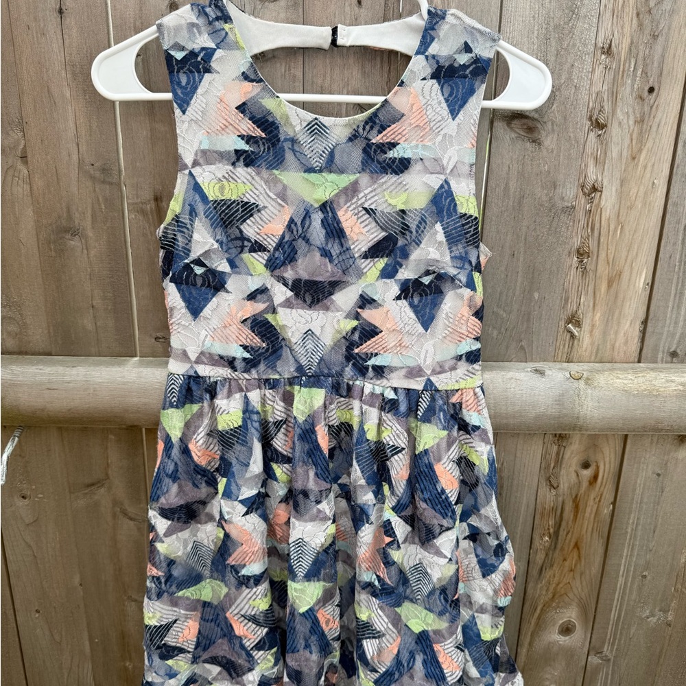 Vera Wang Light Blue Dress with Peach and Lime Accents